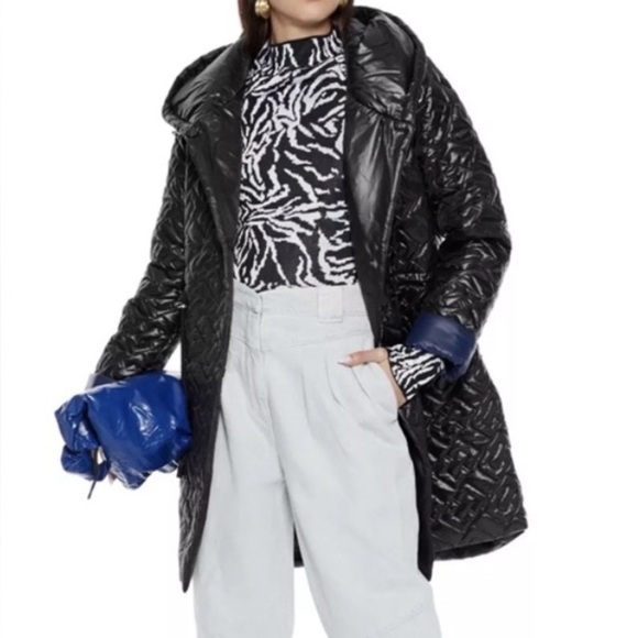 DIANE VON FURSTENBERG Sirena Black Quilted Long Coat $328 Size Medium - Picture 2 of 6